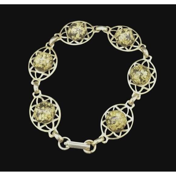 Unbranded Jewelry - Vintage Gold Metallic Foil Confetti on Black 1960s Lucite Cabochons